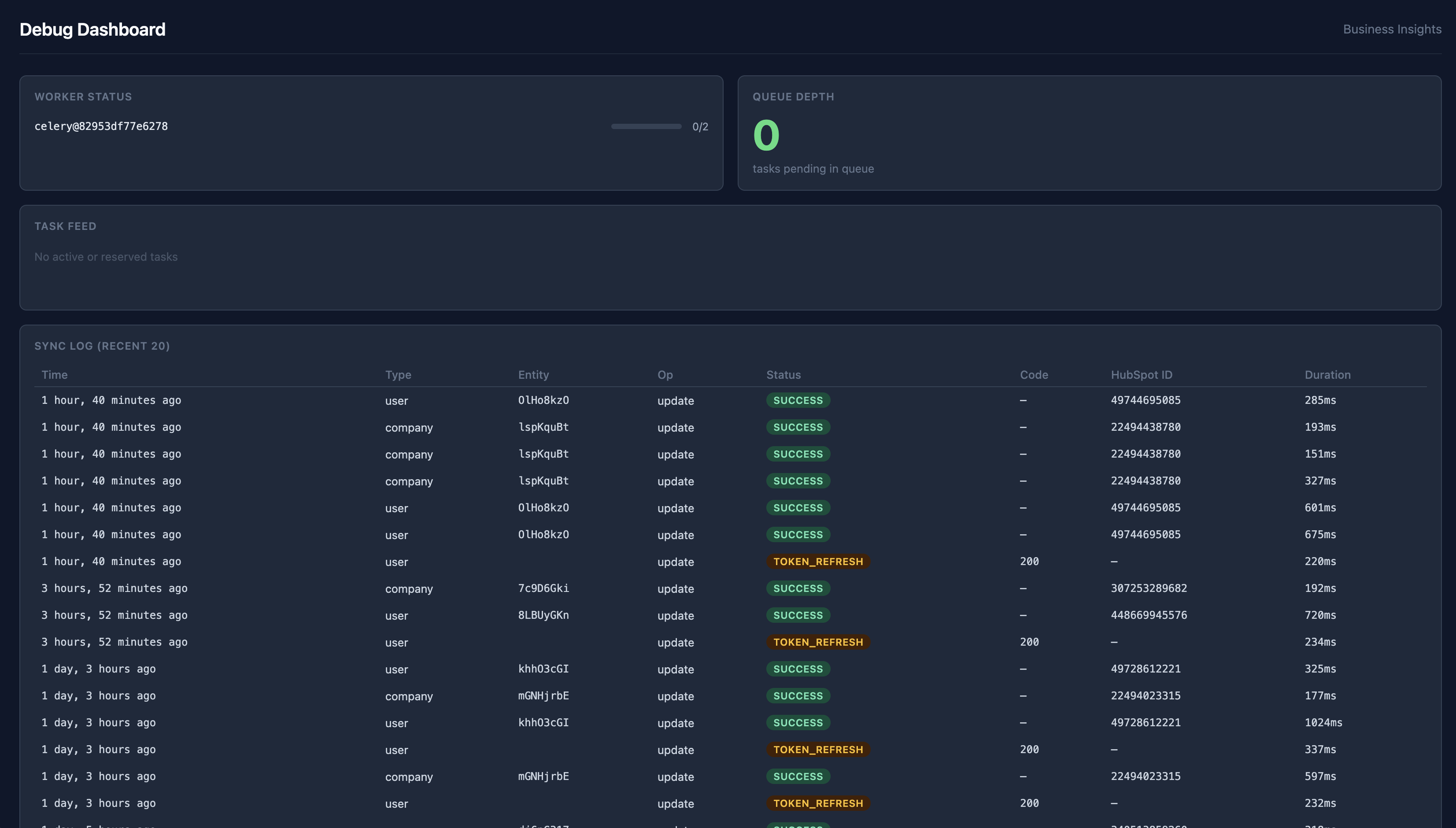 Celery debug dashboard with live HTMX updates